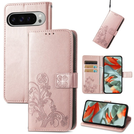 Чохол-книжка Four-leaf Clasp Embossed для Google Pixel 9 Pro XL - рожеве золото