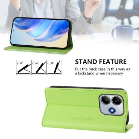 Чехол-книжка RC01 Dual-Folded Magnetic Suction RFID Leather на Xiaomi Poco M7 Pro 5G - зеленый