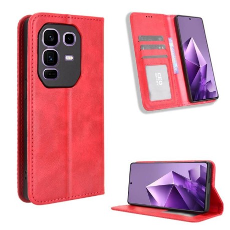 Чохол-книжка Magnetic Buckle Retro Crazy Horse Texture на Infinix Note 50 Pro+ - червоний