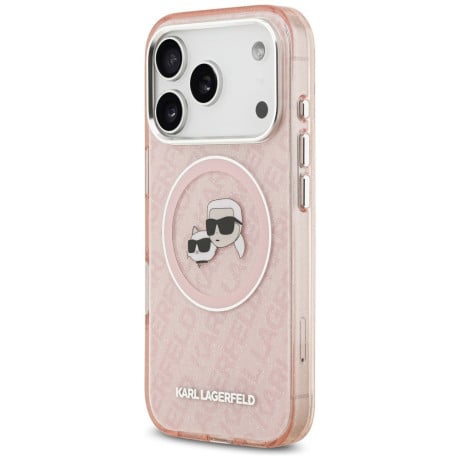 Оригинальный чехол Karl Lagerfeld IML Glitter Karl&amp;Choupette Heads Logo с MagSafe на iPhone 17 Pro Max - Pink