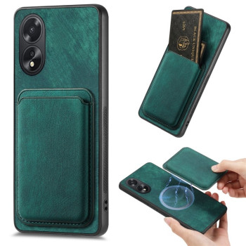 Противоударный чехол Retro Leather Card Bag Magnetic для OPPO A38 4G / A18 4G - зеленый