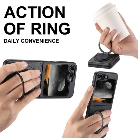 Чохол Suteni G3 Oil Wax 360 Rotation Holder MagSafe для Samsung Galaxy Flip 7 5G - чорний