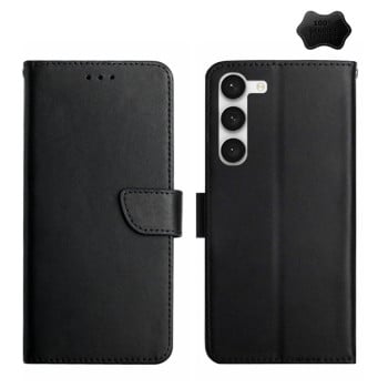 Кожаный чехол-книжка Genuine Leather Fingerprint-proof для Samsung Galaxy S23 5G - черный