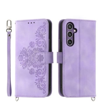 Чехол-книжка Skin-feel Flowers Embossed для Samsung Galaxy S24 5G - фиолетовый