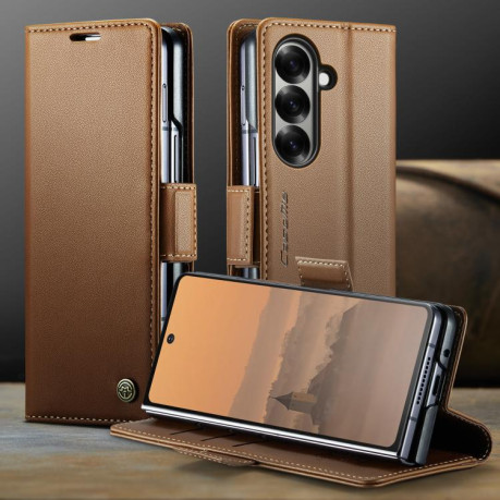 Чехол-книжка CaseMe 023 Butterfly Buckle Litchi Texture RFID Anti-theft Leather для Samsung Galaxy Fold 7 - коричневый
