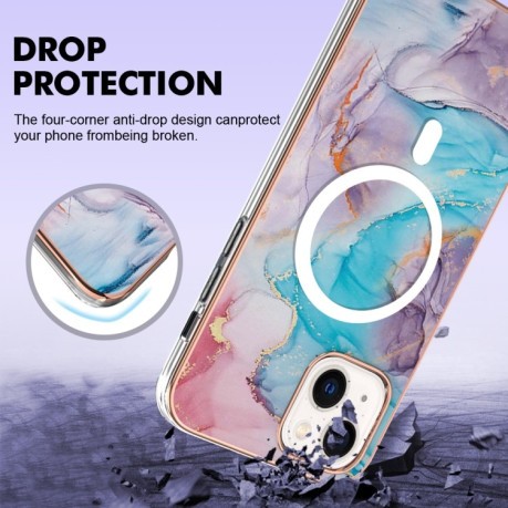 Противоударный чехол Marble Pattern Dual-side IMD Magsafe для iPhone 15 Plus - Blue Marble