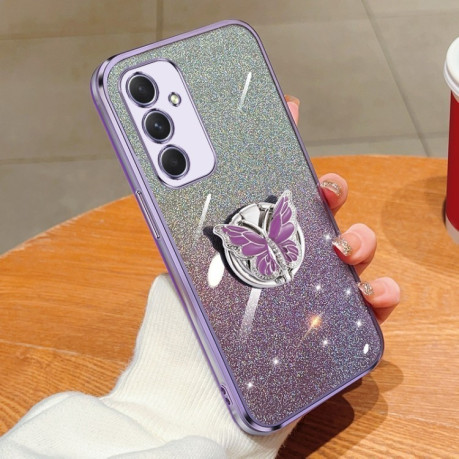 Протиударний чохол Plated Gradient Glitter Butterfly Holder для Samsung Galaxy A55 5G - фіолетовий