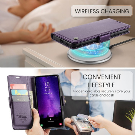 Чехол-книжка CaseMe 023 Butterfly Buckle Litchi Texture RFID Anti-theft Leather для Samsung Galaxy S24 FE 5G - фиолетовый