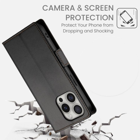 Чехол-книжка Side Buckle Magnetic Frosted Leather для iPhone 16 Pro - черный