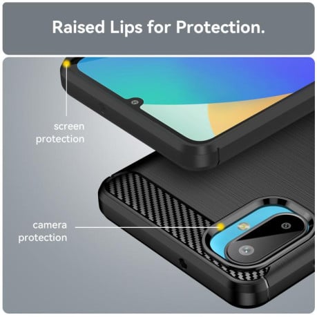 Противоударный чехол Brushed Texture Carbon Fiber на Samsung Galaxy M06 5G - черный