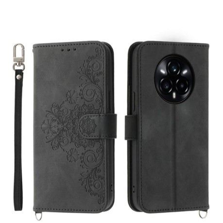 Чохол-книжка Skin-feel Flowers Embossed для Realme 14 Pro+ - чорний