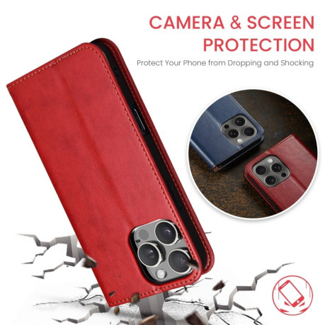 Кожаный чехол-книжка Fierre Shann Genuine leather для iPhone 16 Pro - красный