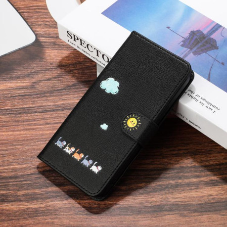 Чохол-книжка Cartoon Cats Leather для Xiaomi Poco M7 Pro 5G Global - чорний