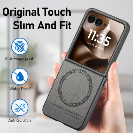 Чехол Twill Fabric Leather Skin Magnetic для Motorola Razr 60 Ultra - серый