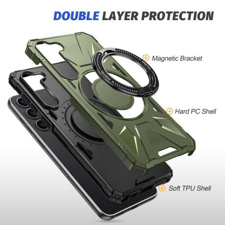 Противоударный чехол HTM MagSafe Magnetic Shockproof with Ring Holder для  Samsung Galaxy S25 5G - зеленый