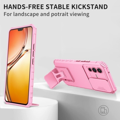 Противоударный чехол Stereoscopic Holder Sliding для Vivo V23 5G - розовый
