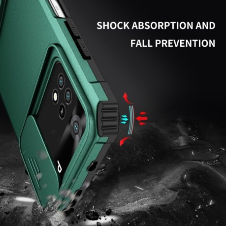 Противоударный чехол Stereoscopic Holder Sliding для Xiaomi Poco M4 Pro 4G - зеленый