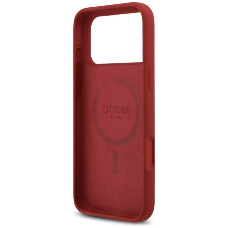 Оригинальный силиконовый чехол Guess Silicone Script Metal Logo с MagSafe на iPhone 17 Pro Max - Pink