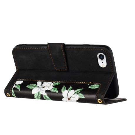 Чехол-книжка Floral Pattern Leather для iPhone 16e - черный