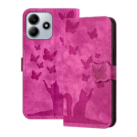 Чехол-книжка Cat Embossing Pattern на Xiaomi Redmi Note 14 5G/Poco M7 Pro 5G - розовый