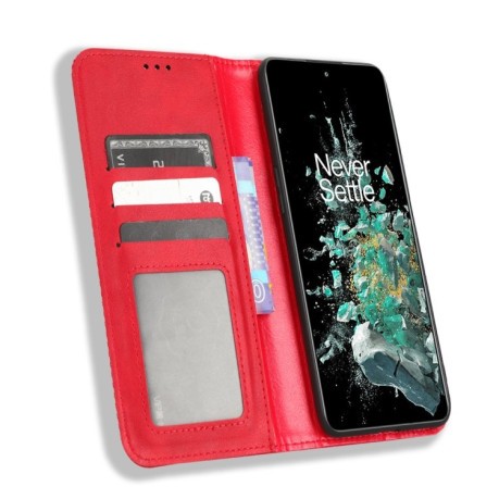 Чохол-книжка Magnetic Buckle Retro Crazy Horse Texture на OnePlus 10T 5G / Ace Pro 5G - червоний