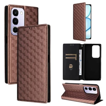 Чехол-книжка Cubic Grid с фактурой Calf на Realme C100 4G / C100i 4G / C100x 4G — коричневый