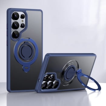 Противоударный чехол Frosted MagSafe with 360 Degree Rotating Holder на Samsung Galaxy S25 Ultra 5G - синий
