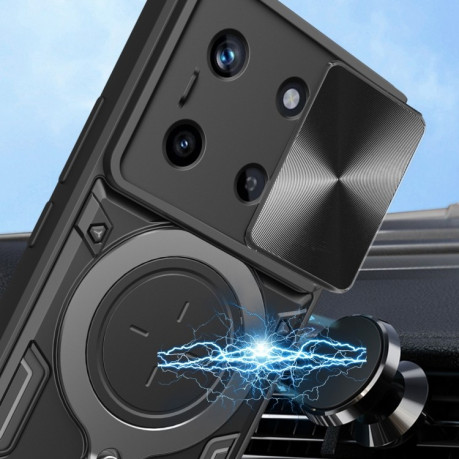 Противоударный чехол CD Texture Sliding Camshield Magnetic Holder на Realme 11 4G Global - серебристый