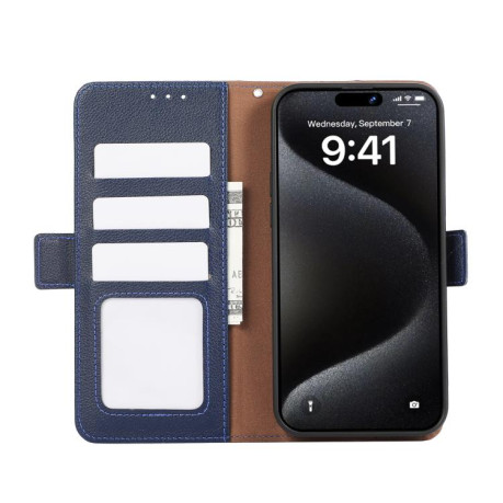 Кожаный чехол-книжка KHAZNEH Genuine Leather RFID для OnePlus 13R/Ace 5/Ace 5 Pro - синий
