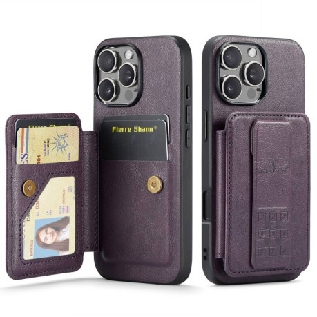 Чохол Fierre Shann Oil Wax Cow Leather Card Holder на iPhone 16 Pro - фіолетовий