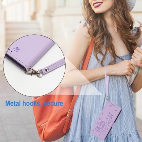 Чехол-книжка Embossed Kitten Phone Leather для Samsung Galaxy A56 5G - фиолетовый