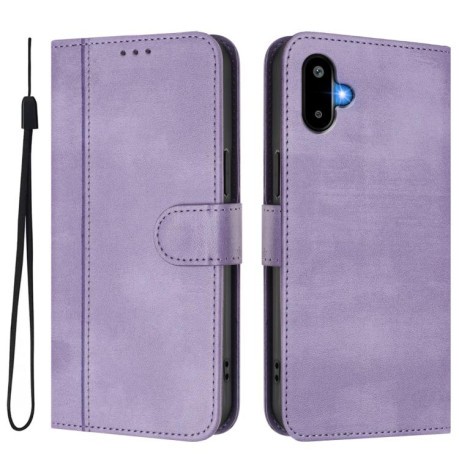 Чехол-книжка Line Splicing Buckle Retro Leather для Samsung Galaxy M06 5G - фиолетовый
