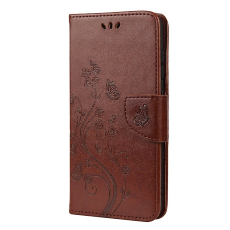 Чехол-книжка Pressed Flowers Butterfly Pattern на Samsung Galaxy S21 FE - коричневый