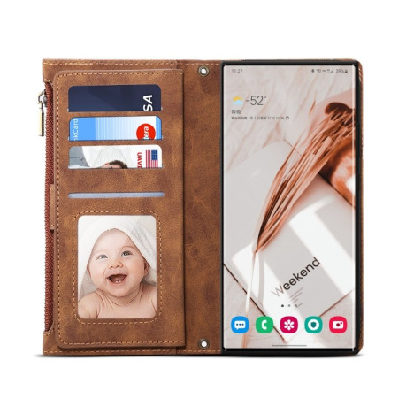 Чохол-гаманець Retro Frosted для Samsung Galaxy S22 Ultra 5G - коричневий