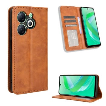 Чехол-книжка Magnetic Buckle Retro Crazy Horse Texture на Infinix Smart 8 - коричневый