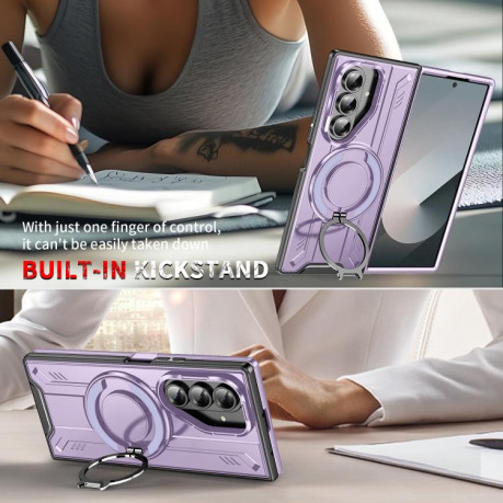 Ударозахисний чохол Transparent MagSafe Magnetic Rotating Ring Holder для Samsung Galaxy Fold 7 5G - фіолетовий