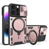 Чехол со шторкой камеры CD фактурой и подставкой на iPhone 16 Pro - розовый