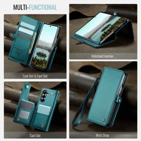 Чехол-книжка CaseMe C22 Card Slots Holder RFID Anti-theft для Samsung Galaxy Fold 7 - зеленый