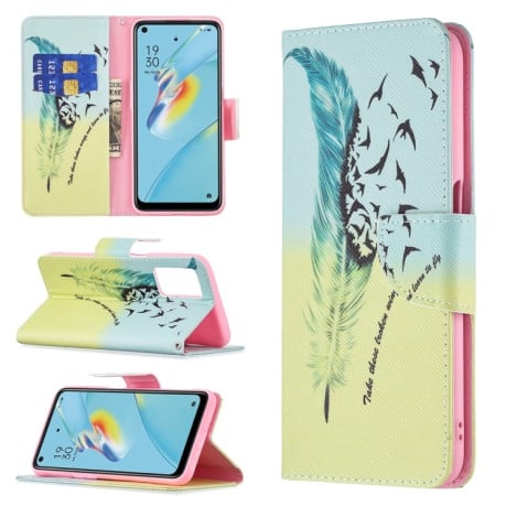 Чехол-книжка Colored Drawing Pattern для OPPO A54 4G / A55 5G - Feather