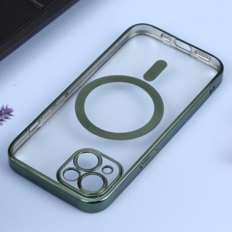 Противоударный чехол MagSafe Electroplating Straight для iPhone 14 - темно-зеленый