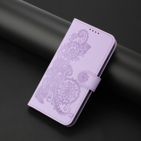 Чехол-книжка Embossed Flower Zipper Leather на Redmi Note 14 5G/Poco M7 Pro 5G - фиолетовый