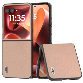 Протиударний чохол ABEEL Genuine Leather Litchi Texture на Motorola Razr 70 Ultra — рожево-золотий