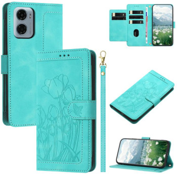 Чехол-книжка Tulips Embossed Leather для Motorola Moto G05 - зеленый