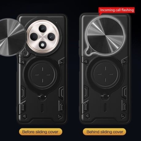 Противоударный чехол CD Texture Sliding Camshield Magnetic Holder на OPPO Reno12 F/12 FS 5G Global - серебристый