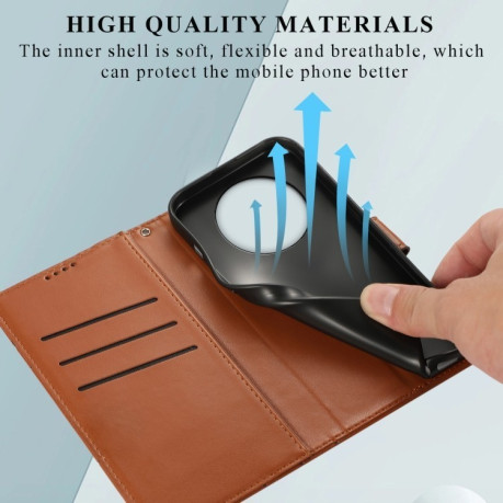 Чехол-книжка противоударная PU Genuine Leather Texture Embossed Line для Realme 12 5G - коричневый