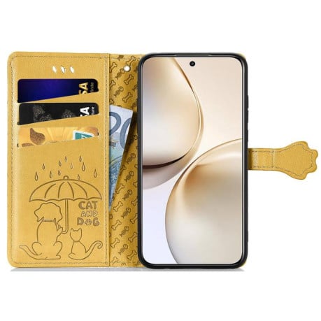 Чехол-книжка Cat and Dog для Realme 14 Pro+ - жовтий