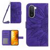Чехол-книжка Skin Feel с рисунком подсолнуха на Redmi A7 Pro 171mm / Poco C85x 5G — тёмно-фиолетовый