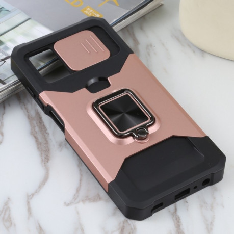 Противоударный чехол Sliding Camera Design для Samsung Galaxy A03s/A02s - розовое золото