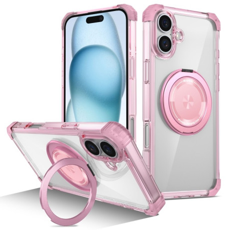 Противоударный чехол Shield CD Pattern MagSafe Magnetic для  iPhone 16 Plus  - прозрачно-розовый