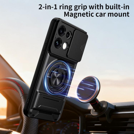 Противоударный чехол Lens Sliding Window Multifunctional Magnetic Shockproof со шторкой камеры на OPPO Reno16 F / Reno16 FS 5G — оранжевый